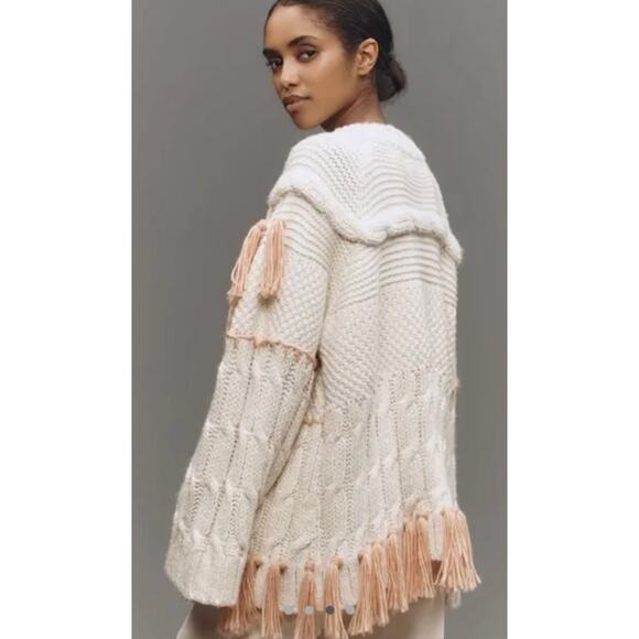 Anthropologie Mixed Knit Fringe Cardigan One Size - Picture 3 of 9